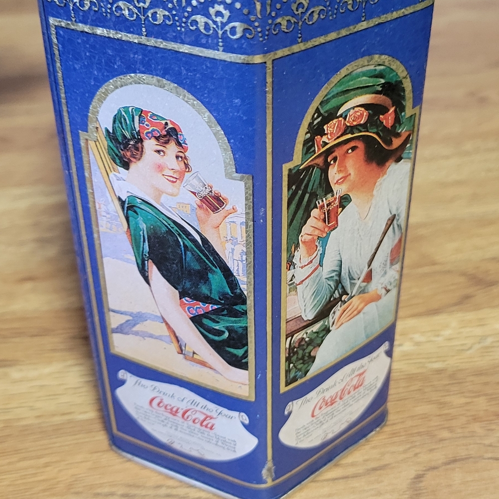Coca-Cola Blue Tin with Vintage Illustrations